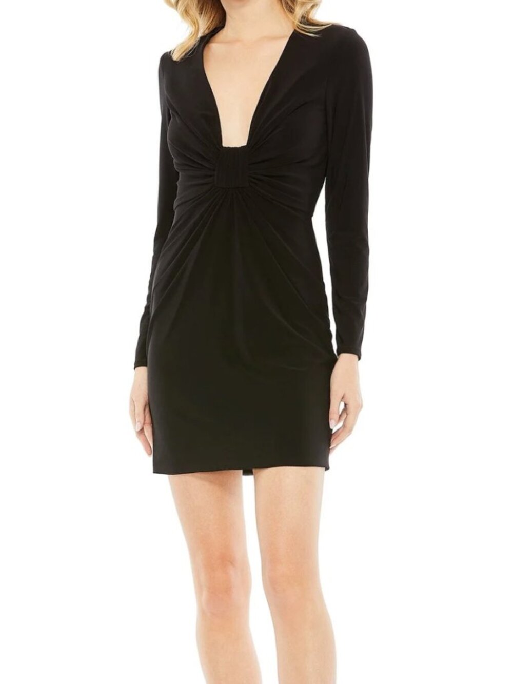 Mac Duggal long-sleeve, fitted cocktail mini dress V-neckline, Size 2